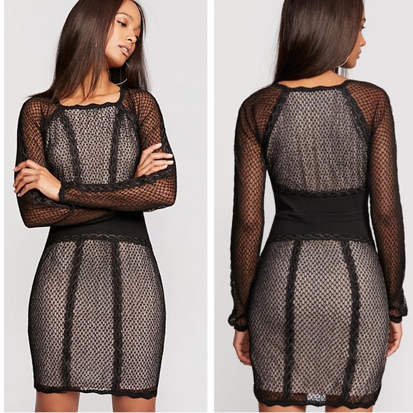 Free People Dresses & Skirts - FREE PEOPLE |  Mixed Mesh Black Lace Bodycon Dress